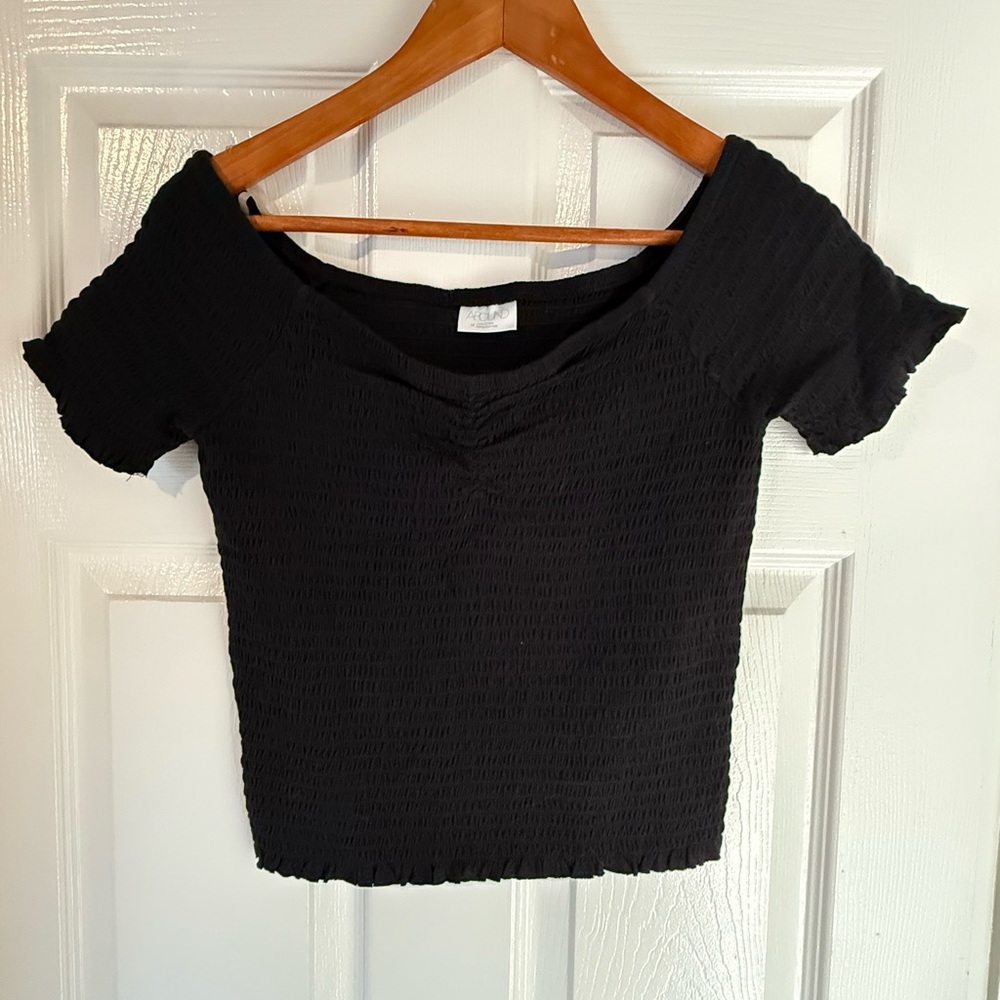 Abound Black Smocked Crop Top